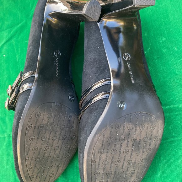Giani Bernini Vallariaa Black Suede & Faux pantent Mary Jane Heels Pumps Size 11 - Picture 7 of 8